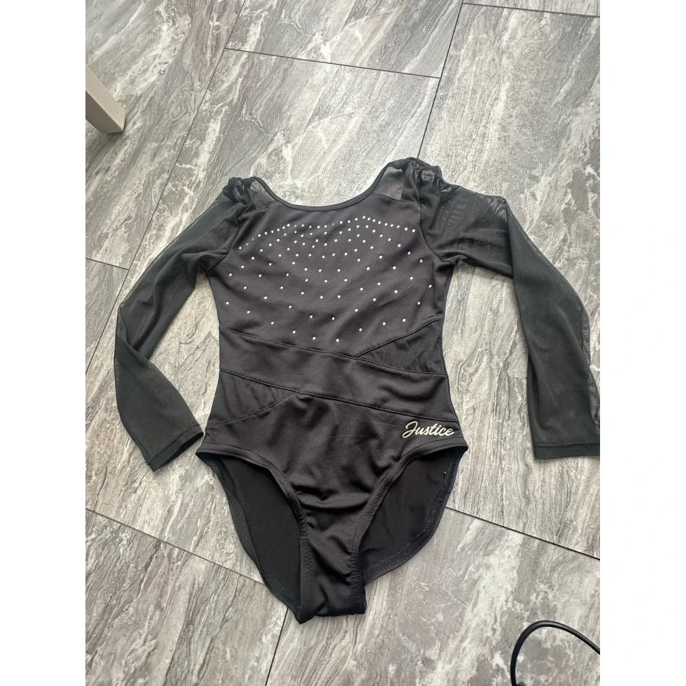 Justice Black Long Sleeve Crystal Leotard 5/6 0181‎